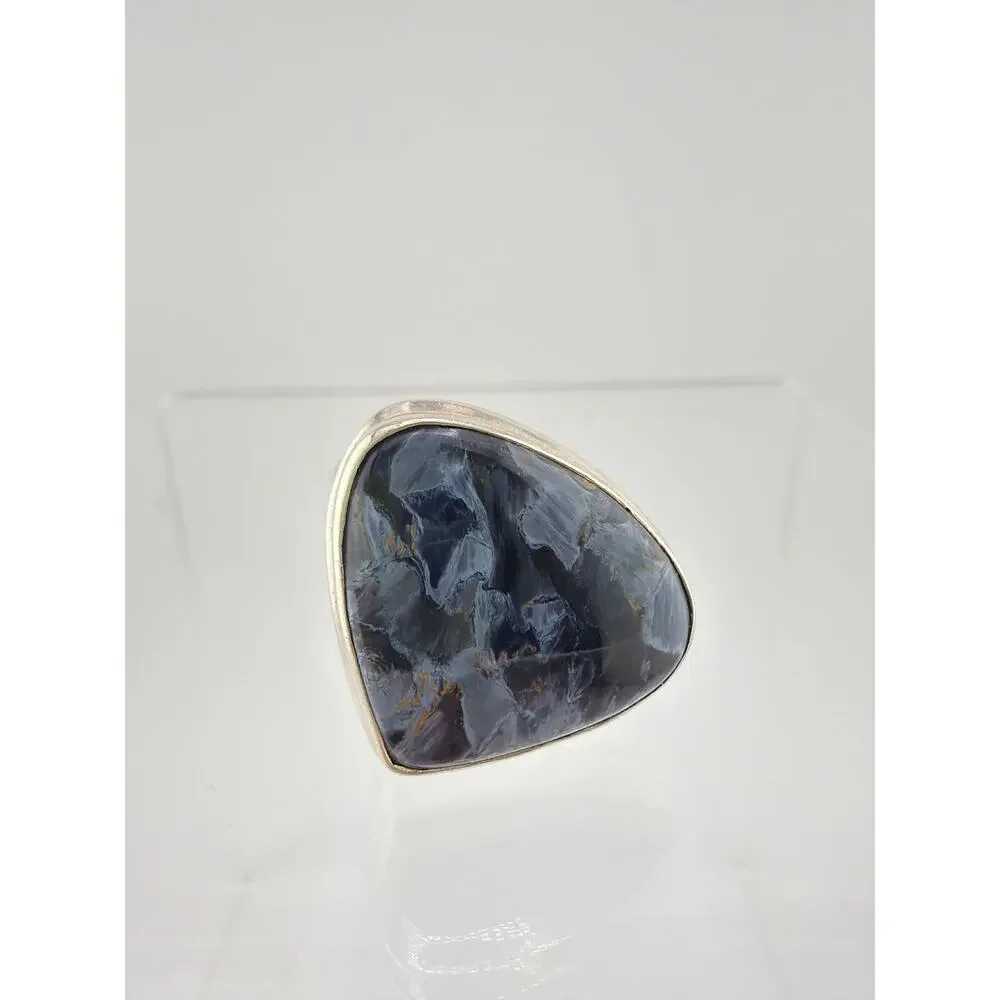 925 Sterling Silver Teardrop Blue Pietersite Ring Size 10